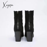 Xajzpa - 2023 Winter New Trend Tobacco Brown Suede Pointed Toe Back Zip Short Boots Chunky Heel