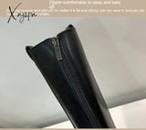 Xajzpa - 2023 Woman Boots Fashion Waterproof Winter Shoes Zipper Pu Leather Knee High Non-Slip