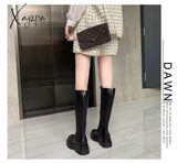 Xajzpa - 2023 Woman Boots Fashion Waterproof Winter Shoes Zipper Pu Leather Knee High Non-Slip