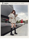 Xajzpa - 2023 Woman Boots Fashion Waterproof Winter Shoes Zipper Pu Leather Knee High Non-Slip