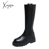 Xajzpa - 2023 Woman Boots Fashion Waterproof Winter Shoes Zipper Pu Leather Knee High Non-Slip