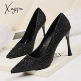 Xajzpa - 2023 Women 6.5Cm 9.5Cm High Heels Glitter Low Evening Rhinestone Pumps Lady Wedding Bridal