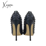 Xajzpa - 2023 Women Pumps Summer Rivet High Heels Pointed Toe Stiletto Ladies Leather Shallow Mouth