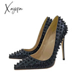 Xajzpa - 2023 Women Pumps Summer Rivet High Heels Pointed Toe Stiletto Ladies Leather Shallow Mouth