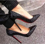 Xajzpa - 2023 Women Pumps Summer Rivet High Heels Pointed Toe Stiletto Ladies Leather Shallow Mouth