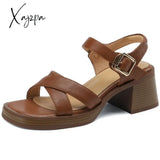 Xajzpa - 2023 Women Sandals New Arrival Genuine Leather Pumps Office Ladies Casual Basic Thick Heels Platforms Shoes Woman Summer