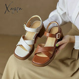 Xajzpa - 2023 Women Sandals New Arrival Genuine Leather Pumps Office Ladies Casual Basic Thick