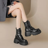 Xajzpa - 2023 Women’s Genuine Leather Matsutake Bottom Zipper Decoration Short Boots Knight Retro