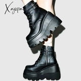 Xajzpa - 2024 Women Punk Gothic Motorcycle Boots Platform Chunky High Heels Ankle Boot Winter