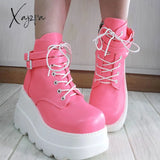 Xajzpa - 2024 Women Punk Gothic Motorcycle Boots Platform Chunky High Heels Ankle Boot Winter