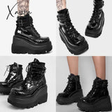 Xajzpa - 2024 Women Punk Gothic Motorcycle Boots Platform Chunky High Heels Ankle Boot Winter