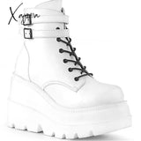 Xajzpa - 2024 Women Punk Gothic Motorcycle Boots Platform Chunky High Heels Ankle Boot Winter