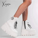 Xajzpa - 2024 Women Punk Gothic Motorcycle Boots Platform Chunky High Heels Ankle Boot Winter