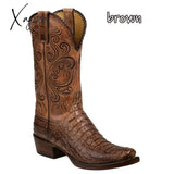 Xajzpa - 3 Color Fashion Men Women Retro Embroidered Cowboy Boots Pu Western Square Toe Plus Size