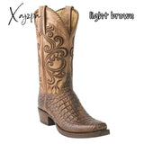 Xajzpa - 3 Color Fashion Men Women Retro Embroidered Cowboy Boots Pu Western Square Toe Plus Size