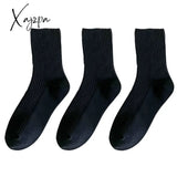 Xajzpa - 3 Pairs Lot Women Socks Cotton Retro Crew Tube Solid Color Winter Fashion Hajuruku Black