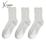 Xajzpa - 3 Pairs Lot Women Socks Cotton Retro Crew Tube Solid Color Winter Fashion Hajuruku Black