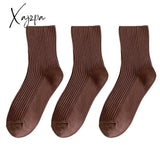 Xajzpa - 3 Pairs Lot Women Socks Cotton Retro Crew Tube Solid Color Winter Fashion Hajuruku Black