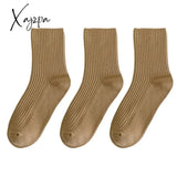 Xajzpa - 3 Pairs Lot Women Socks Cotton Retro Crew Tube Solid Color Winter Fashion Hajuruku Black