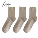 Xajzpa - 3 Pairs Lot Women Socks Cotton Retro Crew Tube Solid Color Winter Fashion Hajuruku Black