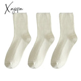 Xajzpa - 3 Pairs Lot Women Socks Cotton Retro Crew Tube Solid Color Winter Fashion Hajuruku Black