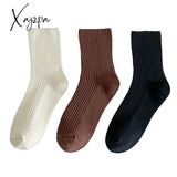 Xajzpa - 3 Pairs Lot Women Socks Cotton Retro Crew Tube Solid Color Winter Fashion Hajuruku Black