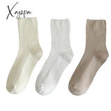 Xajzpa - 3 Pairs Lot Women Socks Cotton Retro Crew Tube Solid Color Winter Fashion Hajuruku Black