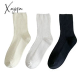 Xajzpa - 3 Pairs Lot Women Socks Cotton Retro Crew Tube Solid Color Winter Fashion Hajuruku Black