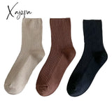 Xajzpa - 3 Pairs Lot Women Socks Cotton Retro Crew Tube Solid Color Winter Fashion Hajuruku Black