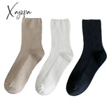 Xajzpa - 3 Pairs Lot Women Socks Cotton Retro Crew Tube Solid Color Winter Fashion Hajuruku Black