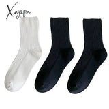 Xajzpa - 3 Pairs Lot Women Socks Cotton Retro Crew Tube Solid Color Winter Fashion Hajuruku Black