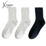 Xajzpa - 3 Pairs Lot Women Socks Cotton Retro Crew Tube Solid Color Winter Fashion Hajuruku Black