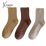 Xajzpa - 3 Pairs Lot Women Socks Cotton Retro Crew Tube Solid Color Winter Fashion Hajuruku Black