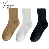 Xajzpa - 3 Pairs Lot Women Socks Cotton Retro Crew Tube Solid Color Winter Fashion Hajuruku Black