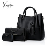 Xajzpa - 3 Pcs Solid Color Tote Bag Set Large Capacity Tassel Decor Handbag Crossbody & Flap Purse