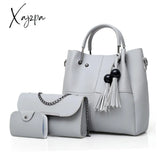 Xajzpa - 3 Pcs Solid Color Tote Bag Set Large Capacity Tassel Decor Handbag Crossbody & Flap Purse