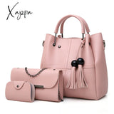 Xajzpa - 3 Pcs Solid Color Tote Bag Set Large Capacity Tassel Decor Handbag Crossbody & Flap Purse