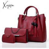 Xajzpa - 3 Pcs Solid Color Tote Bag Set Large Capacity Tassel Decor Handbag Crossbody & Flap Purse