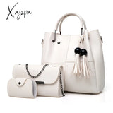 Xajzpa - 3 Pcs Solid Color Tote Bag Set Large Capacity Tassel Decor Handbag Crossbody & Flap Purse