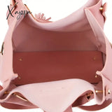 Xajzpa - 3 Pcs Solid Color Tote Bag Set Large Capacity Tassel Decor Handbag Crossbody & Flap Purse