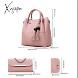 Xajzpa - 3 Pcs Solid Color Tote Bag Set Large Capacity Tassel Decor Handbag Crossbody & Flap Purse