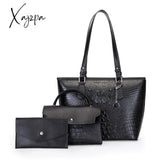 Xajzpa - 3Pcs Crocodile Embossed Bag Set Large Capacity Handbag & Crossbody Coin Purse Black / M