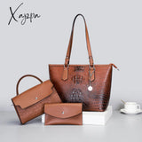 Xajzpa - 3pcs Crocodile Embossed Bag Set Large Capacity Handbag & Crossbody Bag & Coin Purse