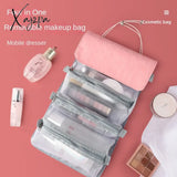 Xajzpa - 4Pcs In 1 Cosmetic Bag For Women Zipper Mesh Separable Cosmetics Pouch Ladies Foldable Pu