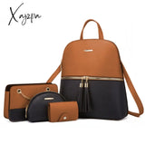 Xajzpa - 4Pcs/Set Woman Fashion Backpack Set Female Shoulder Crossbody Bag Pu Leather Purse Clutch