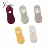 Xajzpa - 5 Pairs Women Socks Solid Colors Mesh Non-Slip Invisible Summer Ankle Slipper Set Hollow