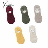 Xajzpa - 5 Pairs Women Socks Solid Colors Mesh Non-Slip Invisible Summer Ankle Slipper Set Hollow