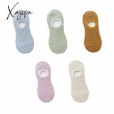 Xajzpa - 5 Pairs Women Socks Solid Colors Mesh Non-Slip Invisible Summer Ankle Slipper Set Hollow