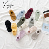 Xajzpa - 5 Pairs Women Socks Solid Colors Mesh Non-Slip Invisible Summer Ankle Slipper Set Hollow