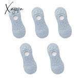 Xajzpa - 5 Pairs Women Socks Solid Colors Mesh Non-Slip Invisible Summer Ankle Slipper Set Hollow